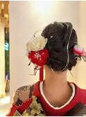 成人式　ヘアアレンジ　ヘアセット　三つ編みシニヨン　辻堂