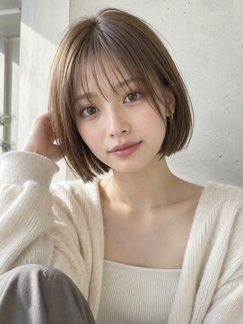 ノア 三宮店(NOA) 【NOA】小顔シースルーバング切りっぱなしボブ透明感ベージュ