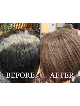 暗い印象や赤みが気になる方へ。脱白髪染めができる話題の白髪ぼかしハイライトが得意【表参道/原宿】