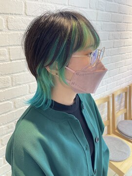 デイジー インデックスヘア 大島店(DAISY index hair) インナーカラー エメラルドグリーン ターコイズ ウルフレイヤー