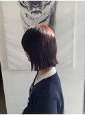 切りっぱなしボブ+ピンクブラウン
