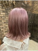 ダブルカラー・くすみピンク・外ハネボブ