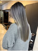 バレイヤージュ、ハイライト、レイヤーカット、グレージュ