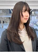 レイヤーカット顔まわりストレートロングレイヤー堀江