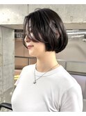 レイヤーボブ/前髪なし/ダークグレー/柏美容室/ミニボブ/韓国