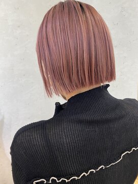 ロンドプランタン 恵比寿(Lond Printemps) ピンクカラー　ハイトーン　切りっぱなしボブ
