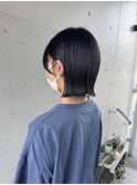 切りっぱなし小顔ミニボブ黒髪透明感ストレートヘア20代30代40代