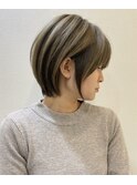 ショコラアッシュベージュカラーボブウルフくびれミディ前髪あり