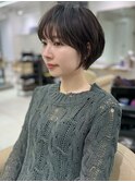 前髪あり耳掛け丸みくびれ大人ショートボブ20代30代40代50代＊