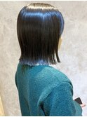 切りっぱなしボブ　艶カラー　髪質改善　ブルーグレー