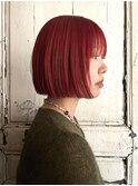 【Vicky指名】チェリーレッド　切りっぱなしボブ　ブリーチ