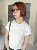 ブリーチなしダブルカラーで作るオレンジミニボブ/落合