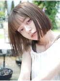 大人かわいい切りっぱなしボブに透明感ココアブラウン