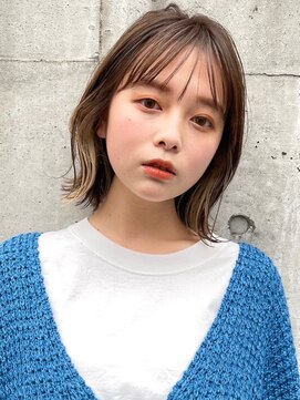 ノイカーム(noi Calm) 顔周りレイヤーカットグレージュカラーくびれボブベージュカラー