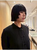 心斎橋　切りっぱなしボブ　２段姫カット　ブラック