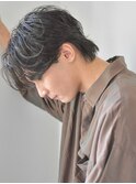 ニュアンスパーマアッシュブラックウルフ波巻きスパイラル渋谷
