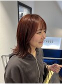 外ハネボブ　レイヤーミディアム　暖色カラー　ピンクカラー