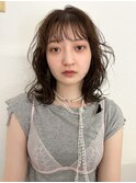 大平/暗髪グレージュ顔まわりレイヤー前髪オリーブミディアム