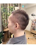 【ベリーショートメンズカラーアッシュブラウンアップバング】