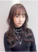 ワンカールブリーチなし韓国セミロング前髪グレージュ_F31468