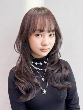 アルバム 銀座(ALBUM GINZA) ワンカールブリーチなし韓国セミロング前髪グレージュ_F31468
