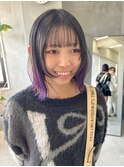 毛先カラー、デザインカラー、ボブウルフ、パープル