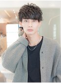 メンズカルマパーマアッシュブラック韓国マッシュウルフ