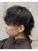 フェザーパーマ/グレーブルーカラー/刈り上げショートパンク