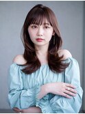 ロングおくれ毛顔周りレイヤー前髪カット_F70143