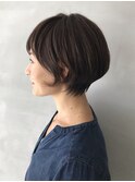 30代40代 ショートボブ オリーブアッシュ 透明感カラー