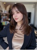 大人可愛い韓国風くびれミディレイヤー× 透けバング