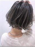 外国人風ボブ ハイライトバレイヤージュグラデ グレージュ