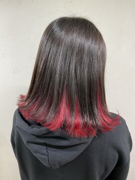 アジールヘア 東上野店(agir hair) 外はねミディボブ/インナーチェリーレッド【上野/東上野】