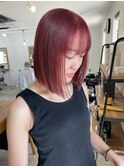 チェリーレッドカラーダブルカラーボブブリーチ