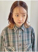 ミディアムデザインカラーオレンジベージュ秋カラー暖色/毛利