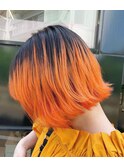 オレンジヘア/切りっぱなしボブ