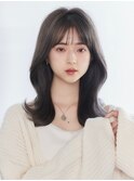 流れる顔まわりカット×韓国ヘア 7トーン 暗め透明感ツヤカラー