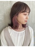 大人可愛いストレートくびれボブインナーカラー肩ライン外ハネ