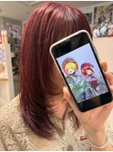 すとぷり 莉犬 レイヤーカット ボルドー ケアブリーチ レッド