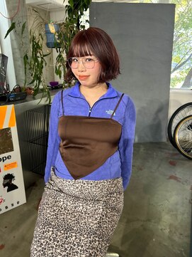 オレンジレッド/グランジボブ