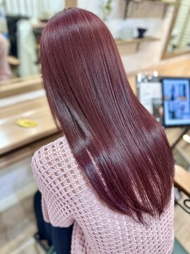 ラウラアンドロー(LAURA&RO) チェリーワインレッドブリーチなしハイトーンダブルカラーロング