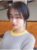 シルクバングのマッシュショートヘア小顔カット黒髪ショートヘア