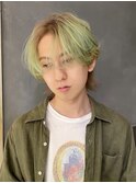 グラデーション　ルーツカラー　くすみベージュ　ミントグリーン