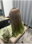 ベージュ×ネオンライム