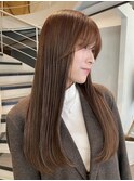 ロングヘアストレートパーマ髪質改善ナチュラルブラウン艶髪