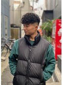 スペインカールブルーブラックパーマメンズマンバンヘアフェード