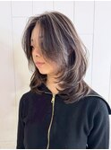 くびれミディ顔周りレイヤー大人ガーリーダークアッシュba577331