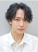 BTSグク風センターパートウルフ波巻きツイストスパイラルパーマ