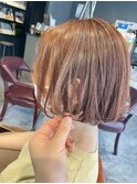 20代30代ミニボブオレンジベージュ小顔美肌ストレート丸み