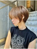 小顔丸みショートボブ/髪質改善/ハイライト/インナーカラー